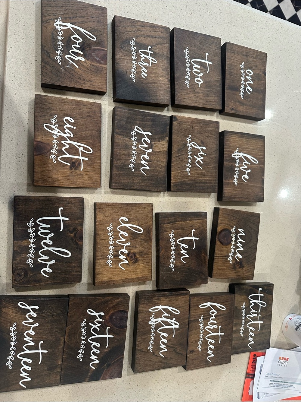 Rustic Dark Brown Wooden Number Blocks Wall Decor - Unbranded
